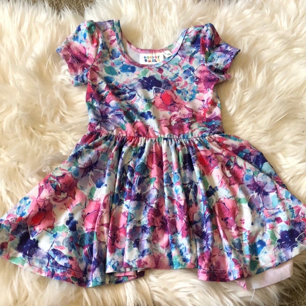 Dot dot smile floral watercolor dress 12/24M